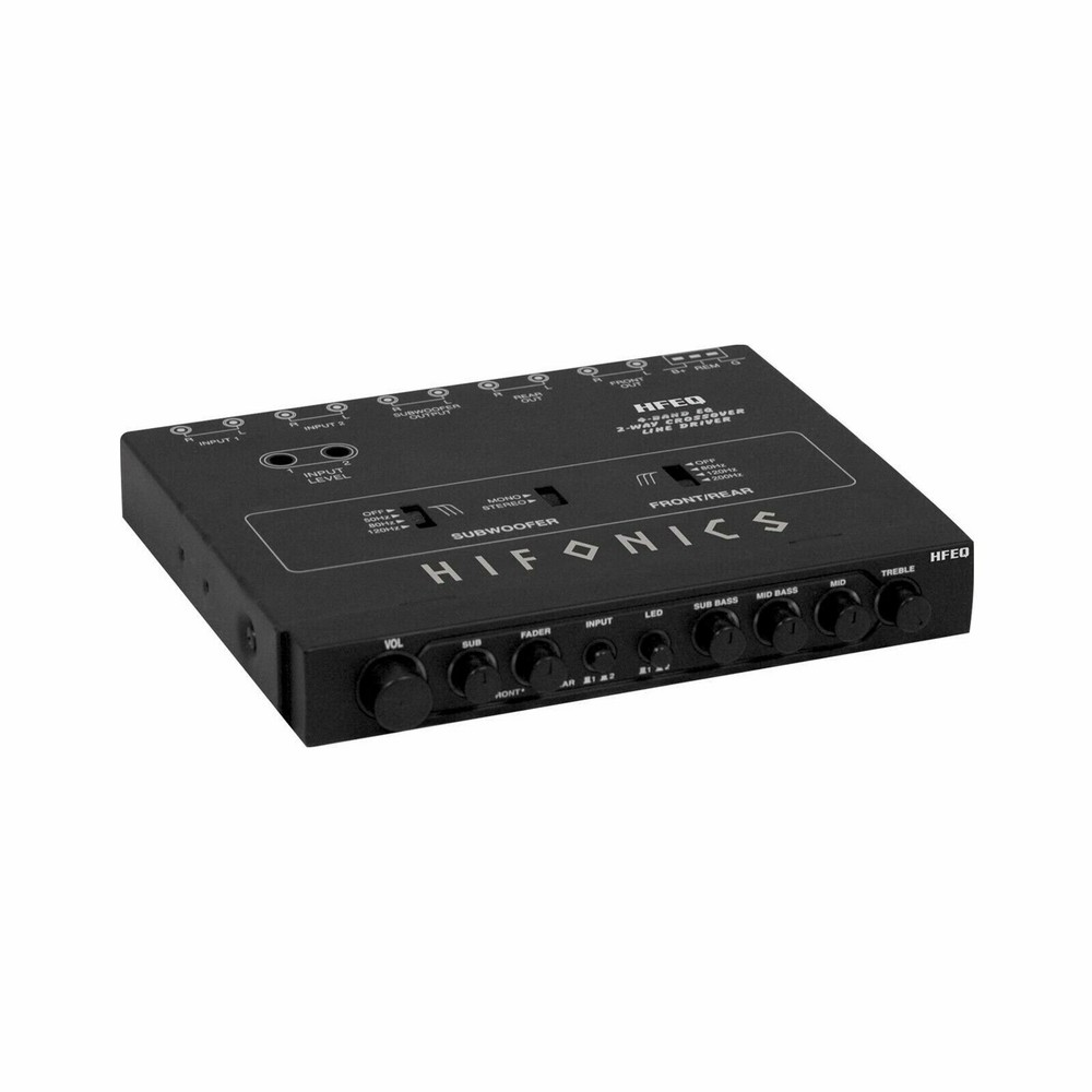 HIFONICS HFEQ 4-BAND EQ 9V 1/2 DIN LINE-DRIVER MULTIPLE SOURCE SIGNAL PROCESSOR