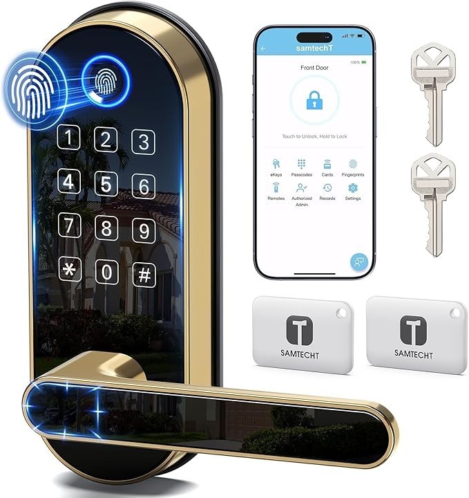 Keyless Entry Fingerprint Smart Lock with Handle & Keypad: Electronic/Electri...