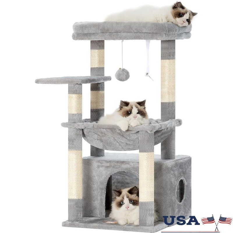 Cat Tree Tower W/ Large Basket Indoor Scratching Post Condo Multi Layer Design