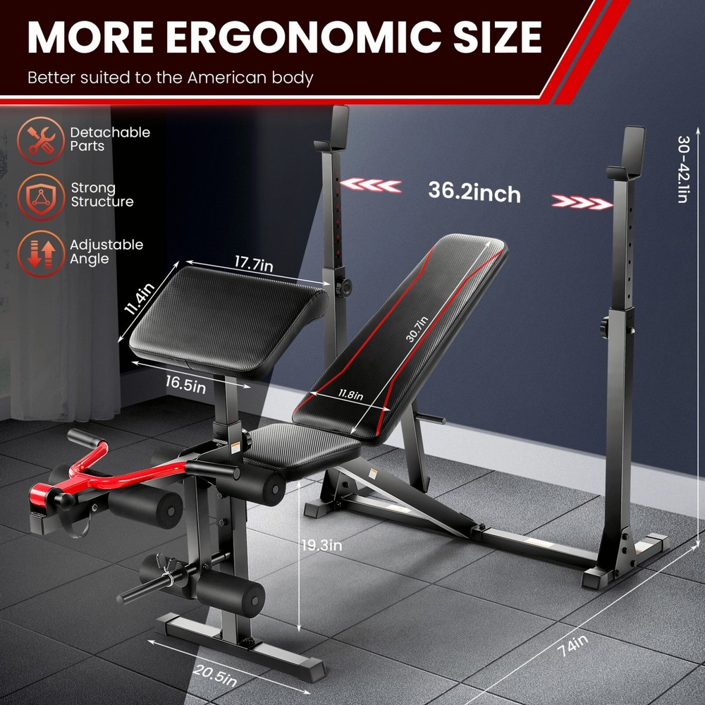 900LBS Adjustable Weight Bench Set with Squat Rack Preacher Curl Bench Press Set