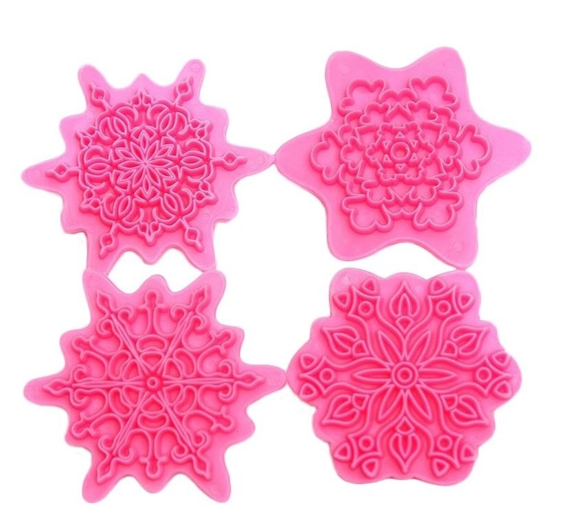 4 PC Set Snowflake Flower Impression Stamps - Bakell Cake and Decorating tools
