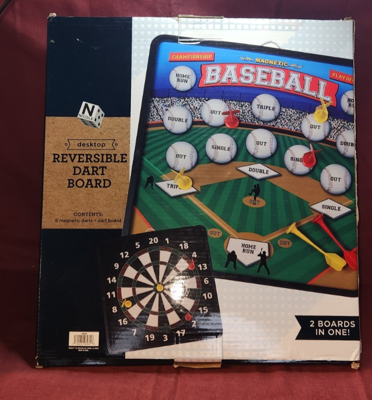 Reversible Dart Board - Tradition & Baseball Version - Includes 6 Magnetic Darts