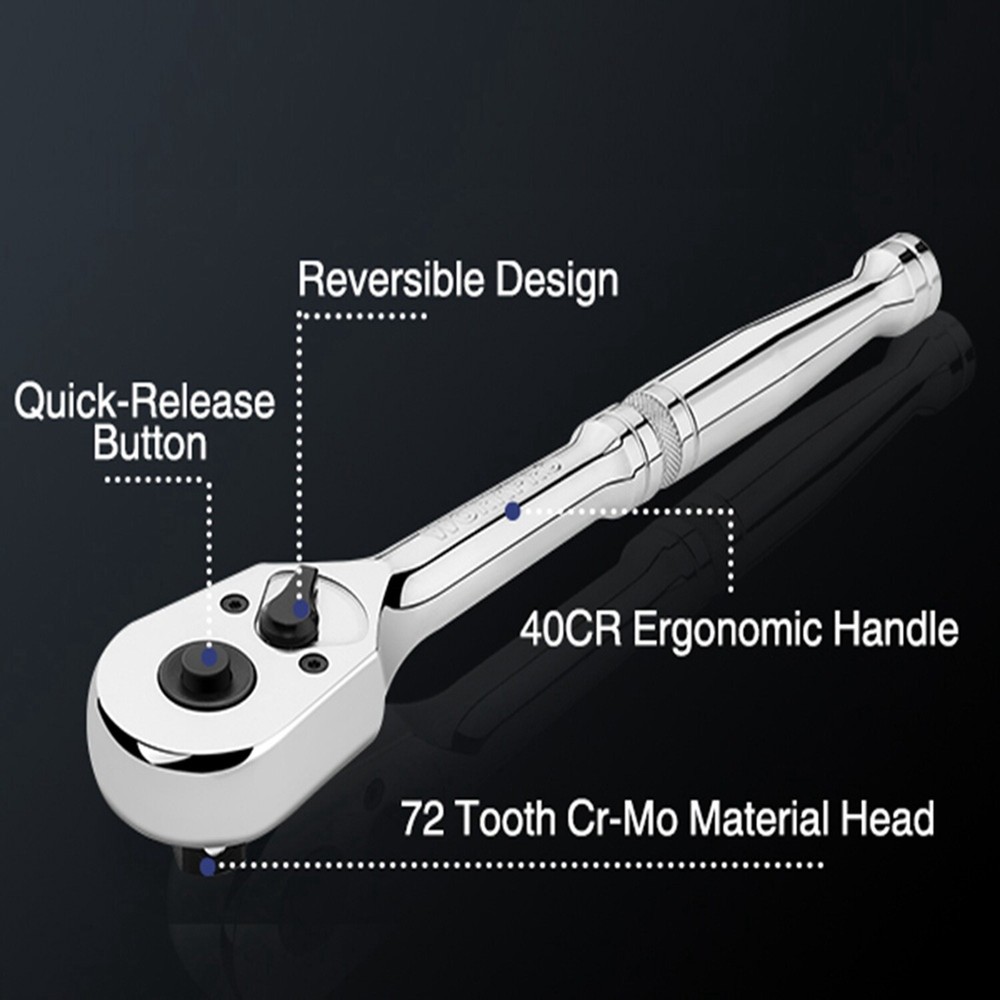 WORKPRO 1/2" Drive Ratchet Handle Quick-Release Reversible Ratchet Sets 72-Tooth