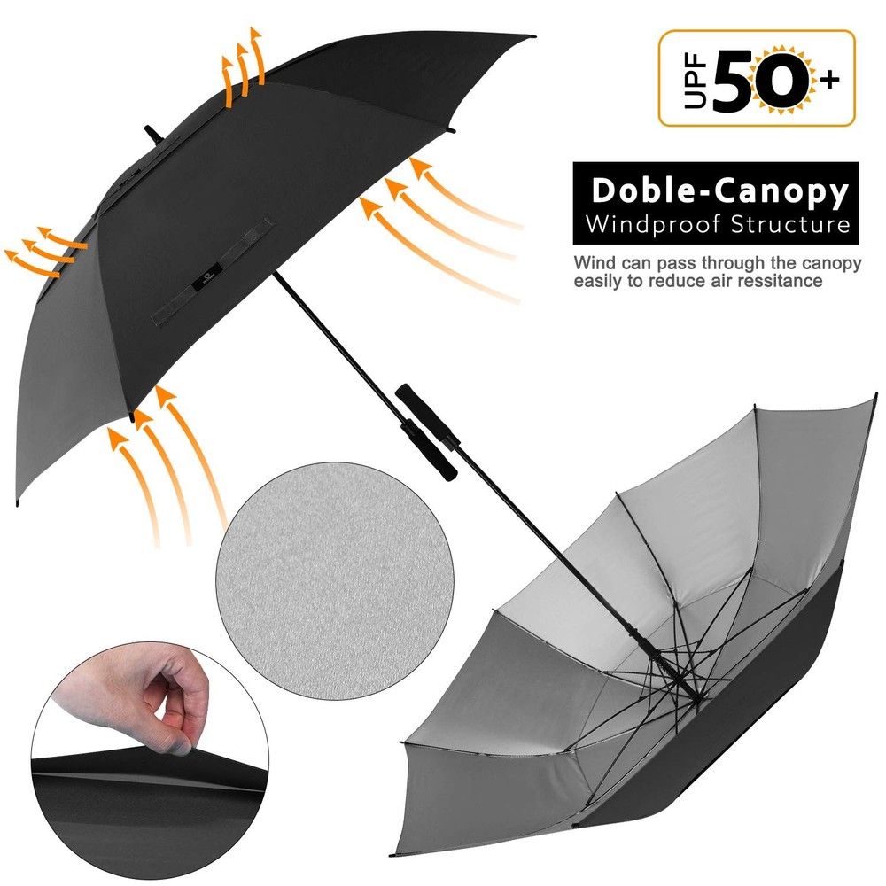 68 Inch Extra Large Golf Umbrella Double Canopy Automatic Open Sun Rain Stick...