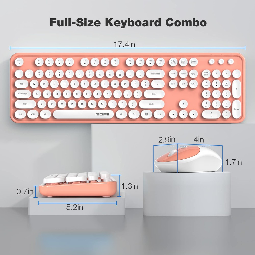 Wireless Keyboard Mouse Combo Full Size 2.4G Typewriter Retro Light Orange