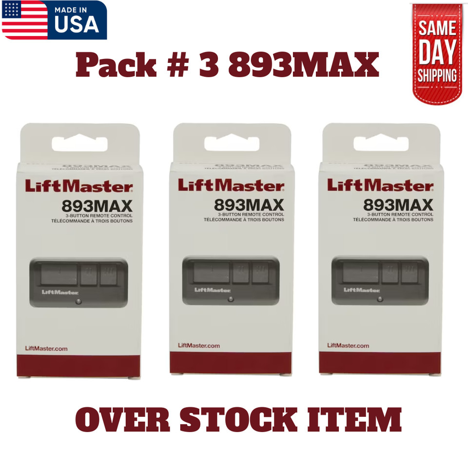 3 Pack 893MAX LiftMaster 3 Button Remote Control Garage Door Opener