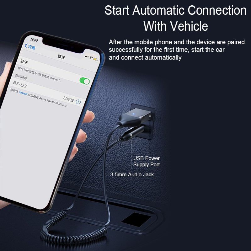 Bluetooth Wireless Receiver Adapter USB 3.5mm Jack Audio Cable For Car Stereo