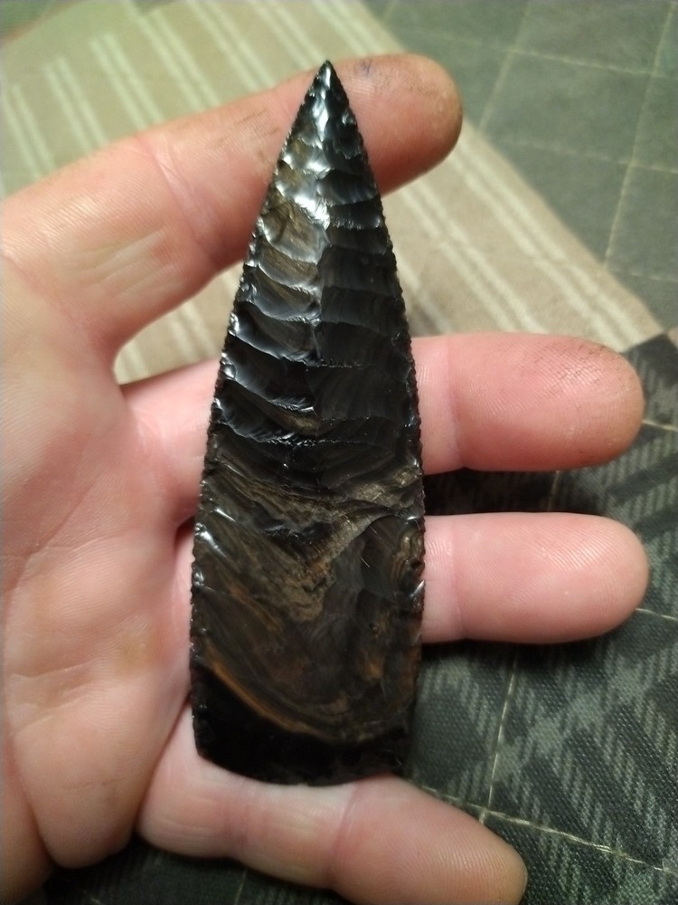 Paleo Spear Point Obsidian fire like at bottom
