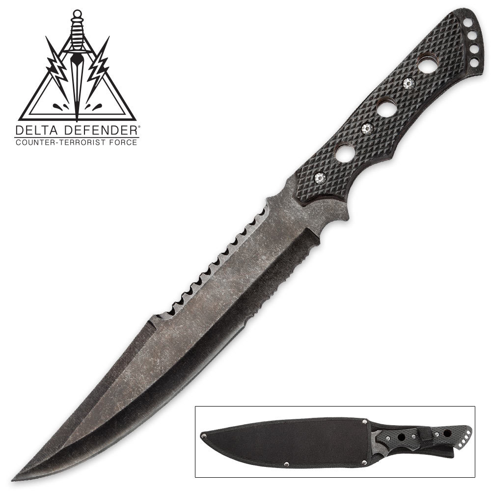 Delta Defender Hellscape Tactical Fixed Blade Knife with Nylon Sheath BK3493 NEW