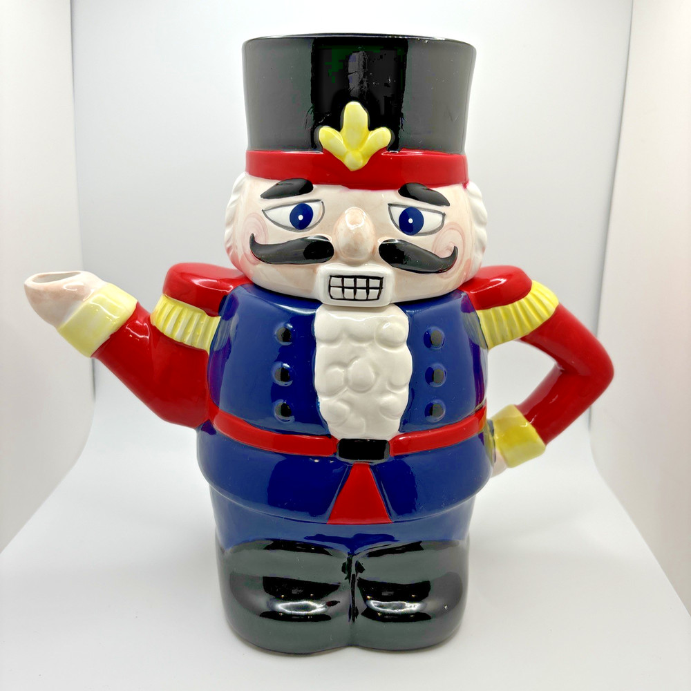 Christmas Nutcracker Tea Pot Ceramic Multi-color 8.5" Tall
