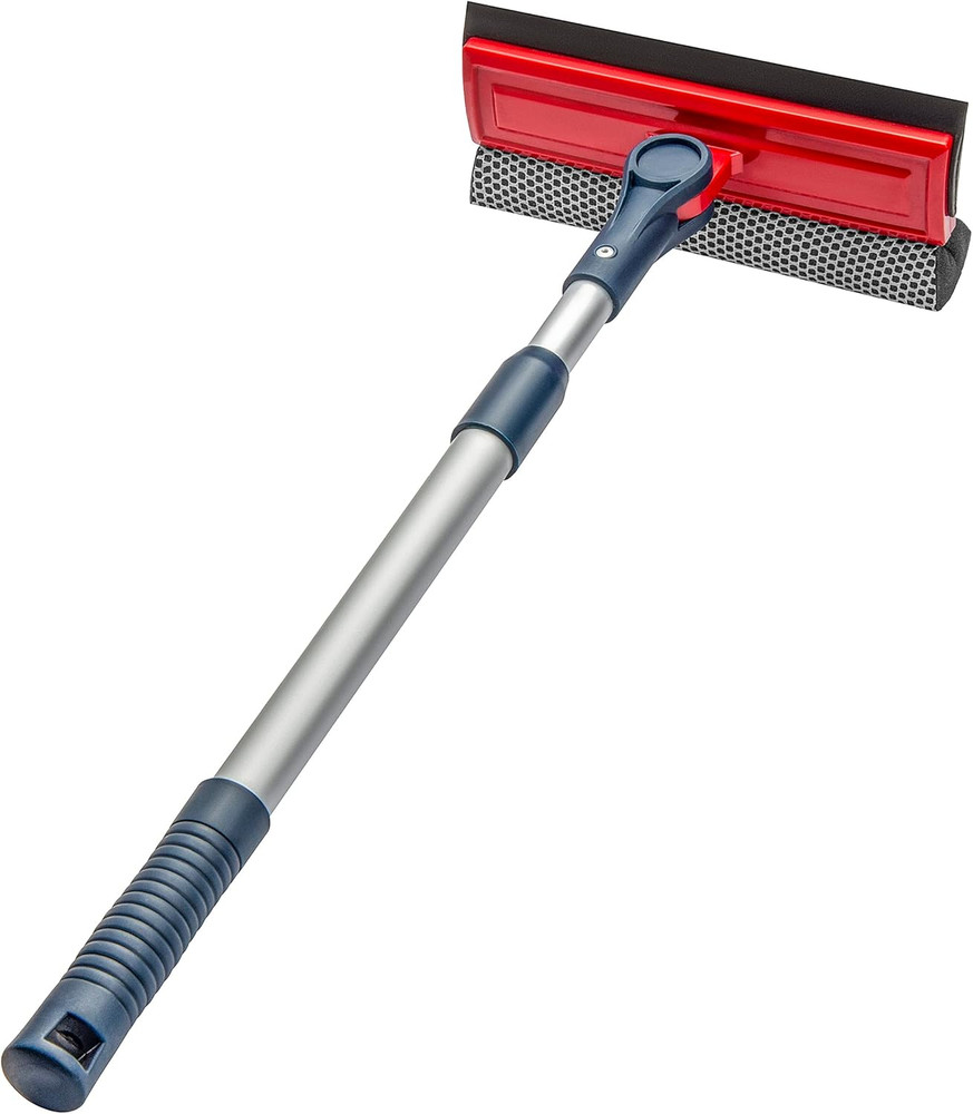 Professional Window Squeegee | 2-In-1 Window Cleaner Sponge and Soft Rubber Stri