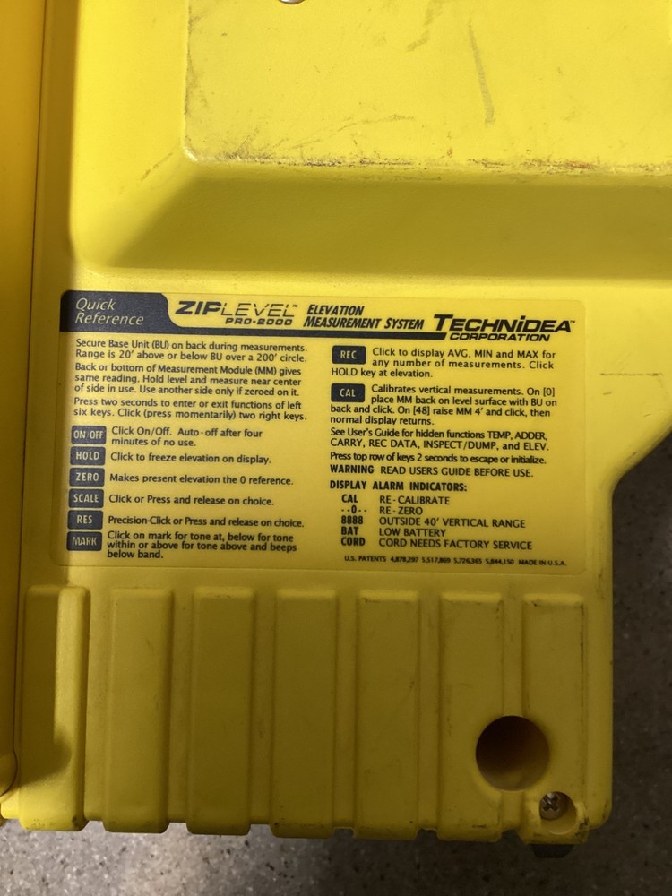 Technidea Corporation Ziplevel PRO-2000 High Precision Altimeter Quick Refrence