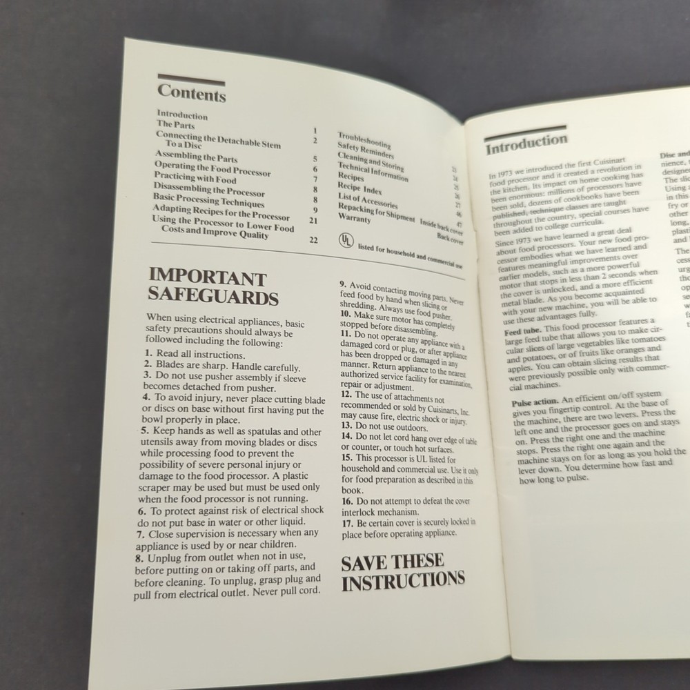 Cuisinart Pro Food Processor Instructions & Recipe BOOK ONLY