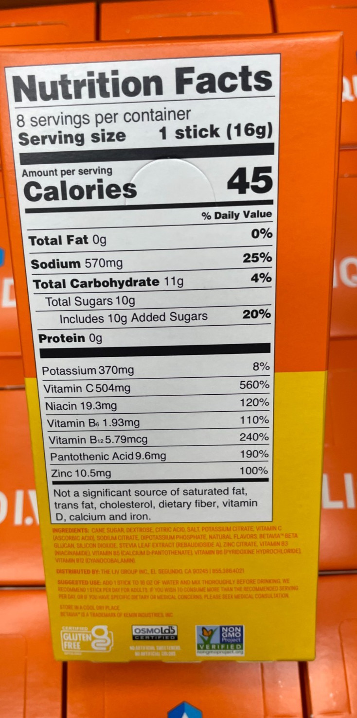 Liquid IV Tangerine Immune Support 96 packets. Best By October 2027