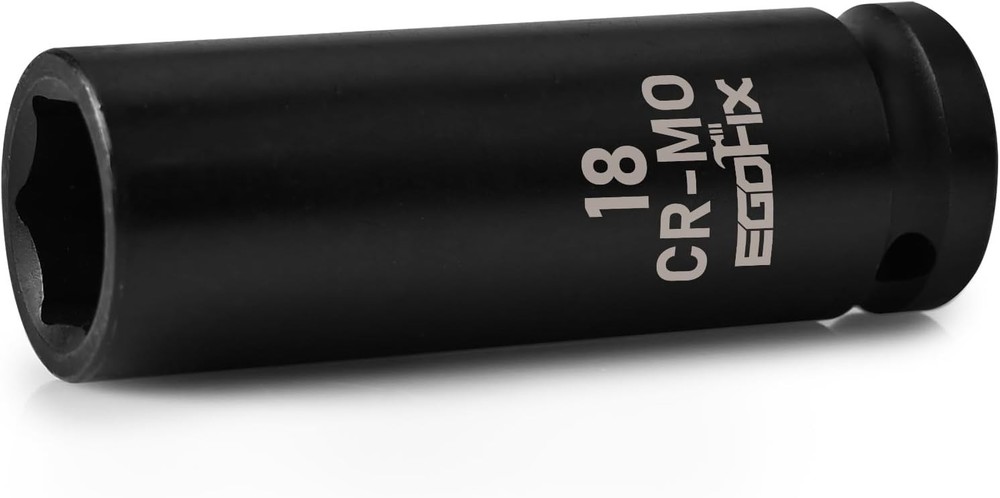 1/2" Drive Deep Impact Socket, 18mm Socket, CR-MO, Metric, 6 Point