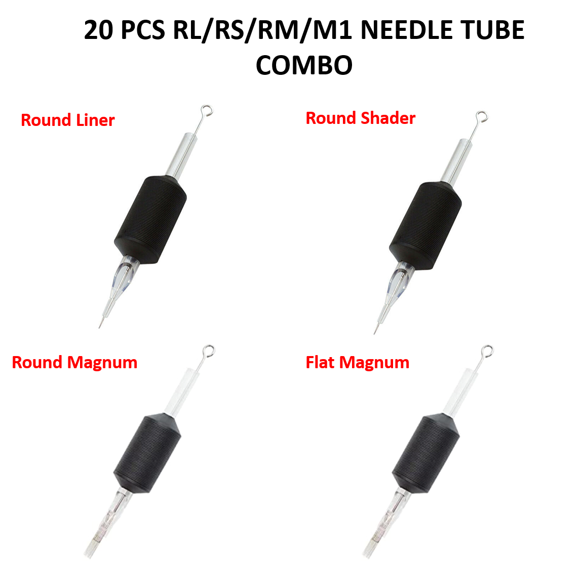 Tattoo Needle with Tube Combo 25mm 1 Inch Grip Box of 20pcs RL/RS/RM/M1