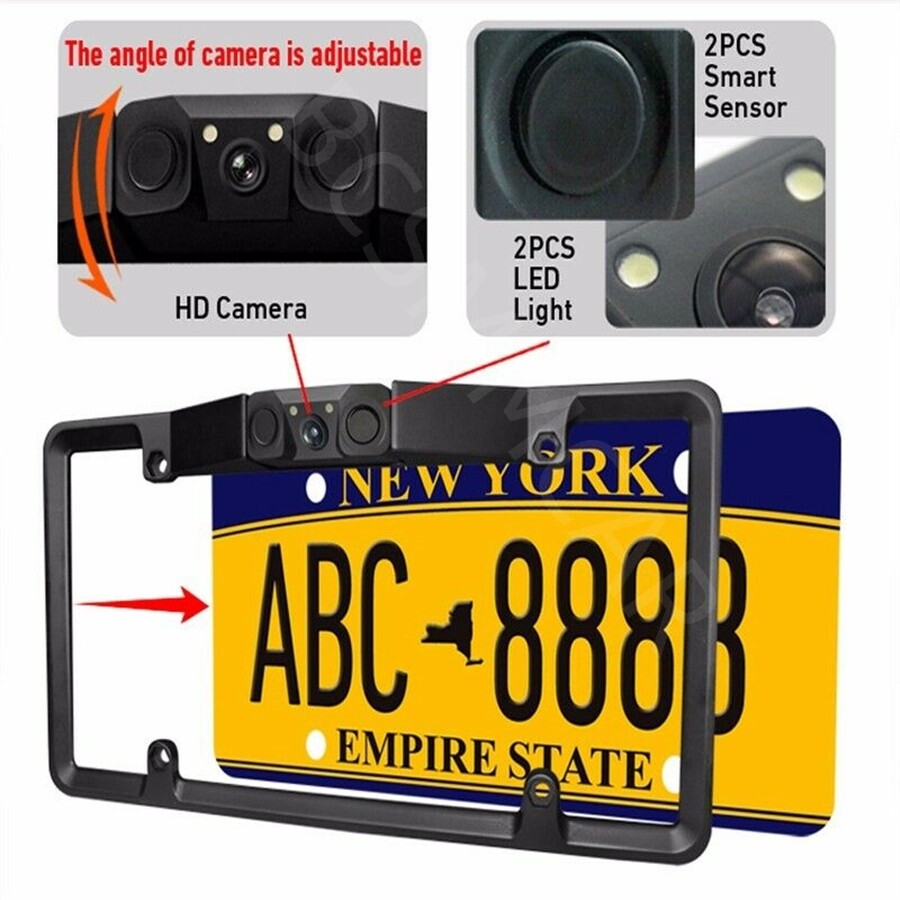 Car License Plate Frame Parking Sensor Radar With 2LED Rearview Backup Camera