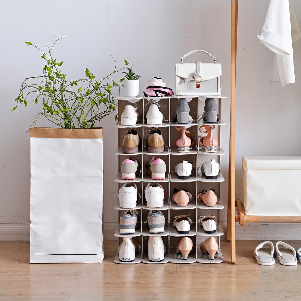 6-Tier Narrow Shoe Rack for Small Entryways, Space-Saving Adjustable Stackabl...