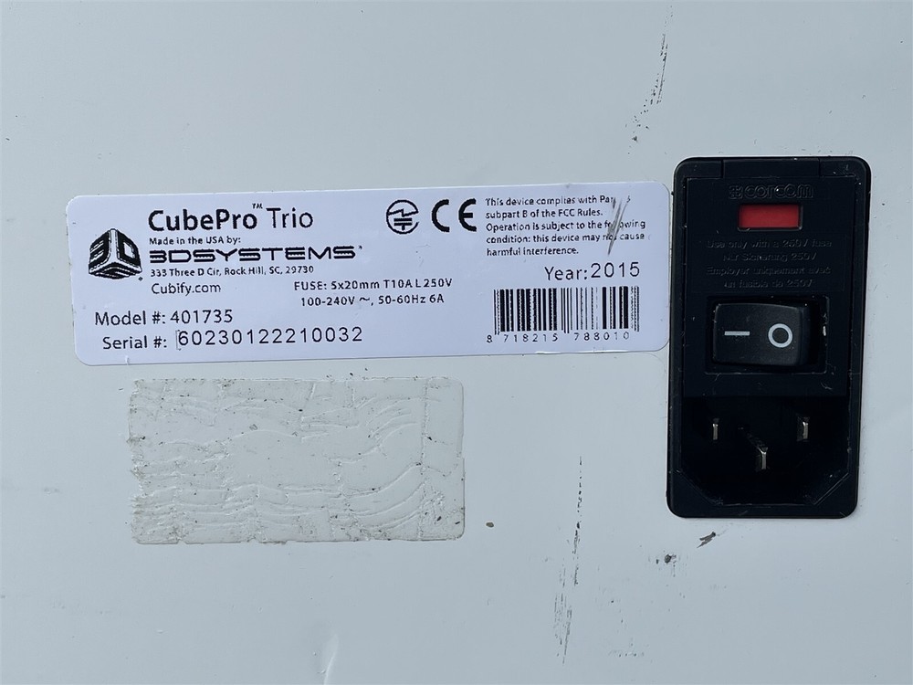 2015 3D SYSTEMS MODEL 401735 CUBE PRO TRIO 3D PRINTER 60230122210032