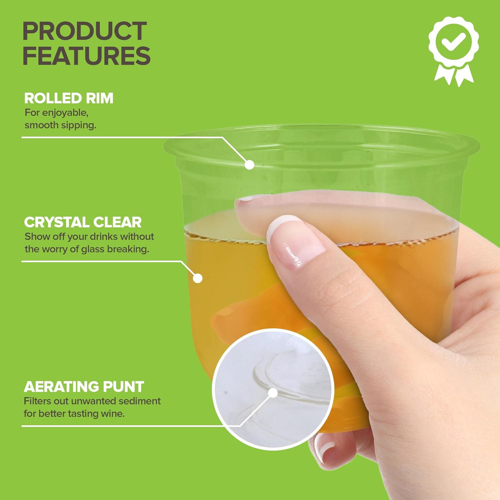 12 oz Clear Commercially Compostable Cups (100 Pack), Eco Party Cup, Recyclable