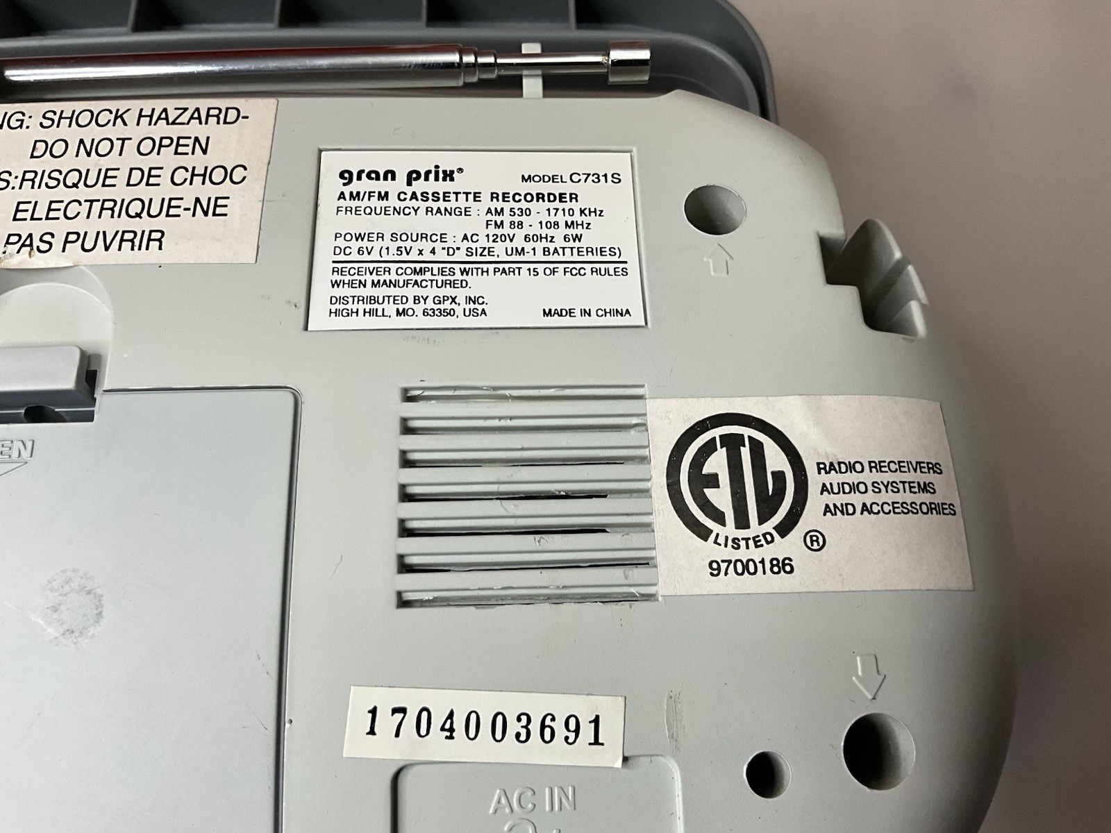 GPX AM/FM Radio Cassette Player Recorder Boombox AC/Battery Tested Worksn