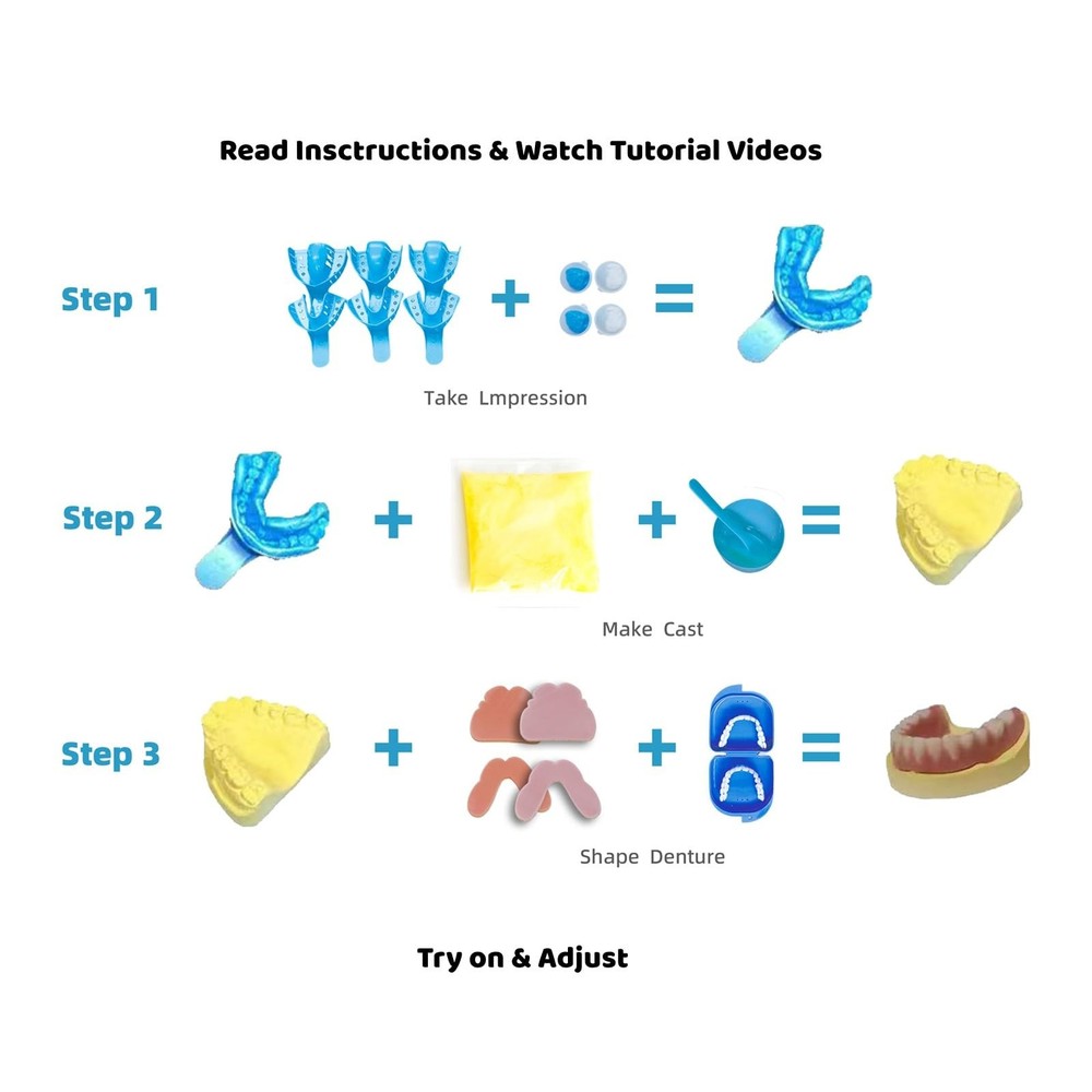 DIY Denture Kit with Impression(2 Sets of False Teeth),Do-It-Yourself Denture...