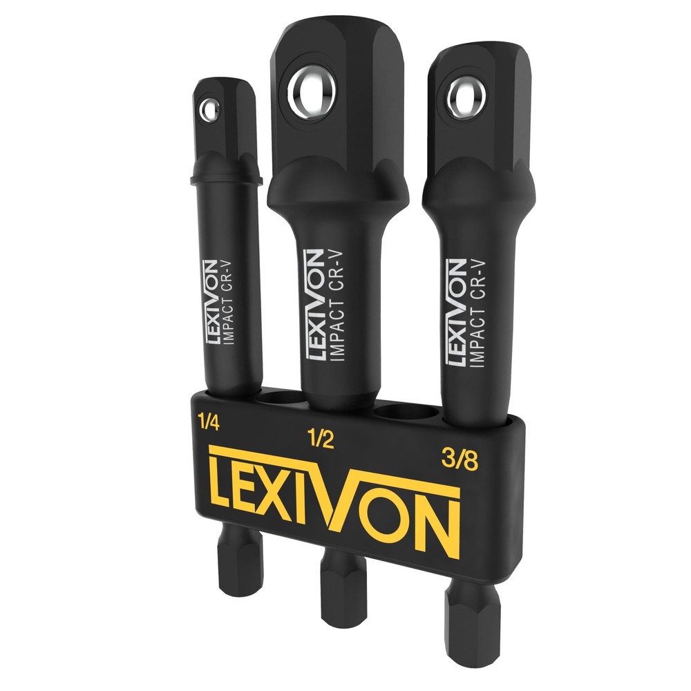 LEXIVON Impact Grade Socket Adapter Set, 3" Extension Bit, Black