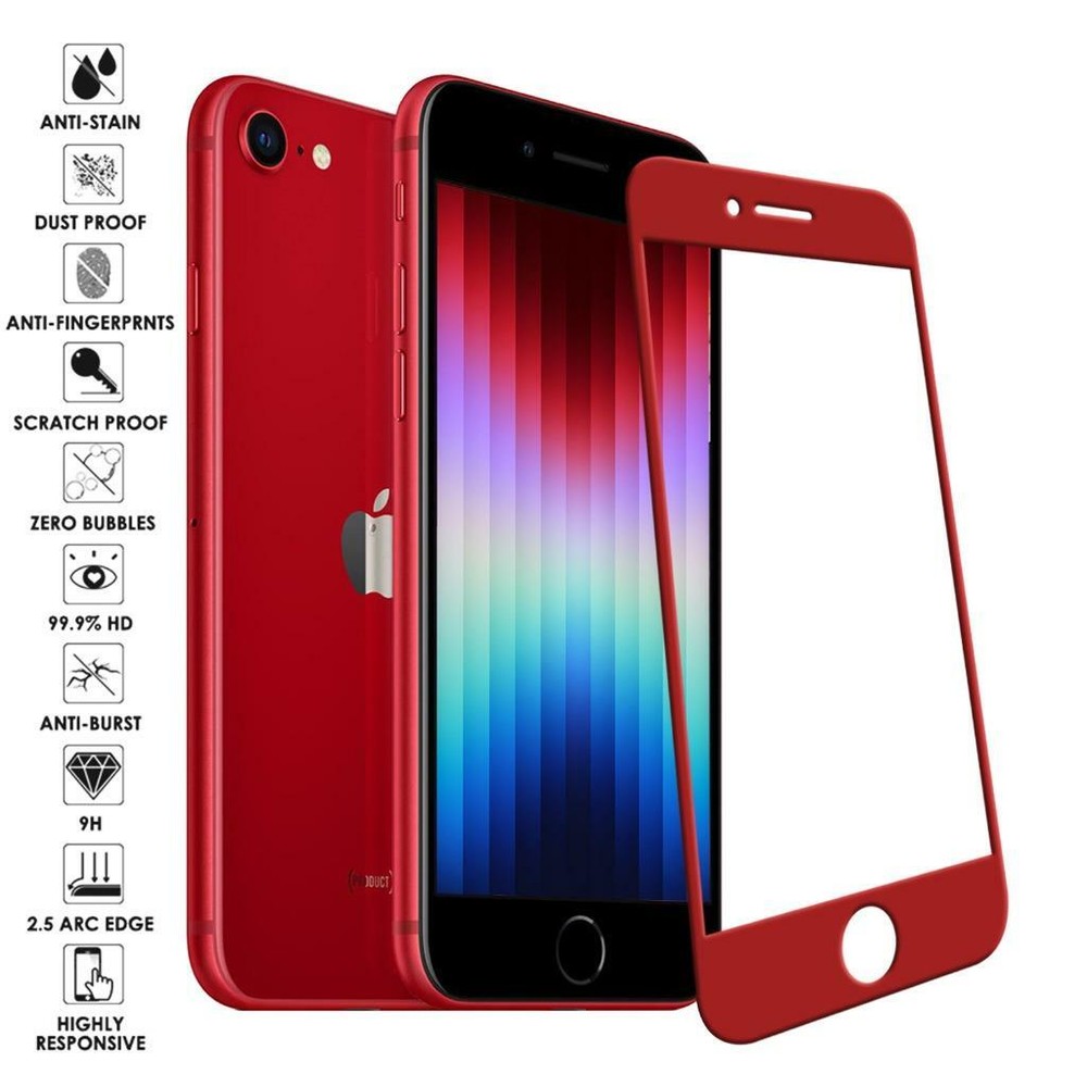For iPhone SE 2022 2020 7 8 Full Coverage Tempered Glass Screen Protector Cover