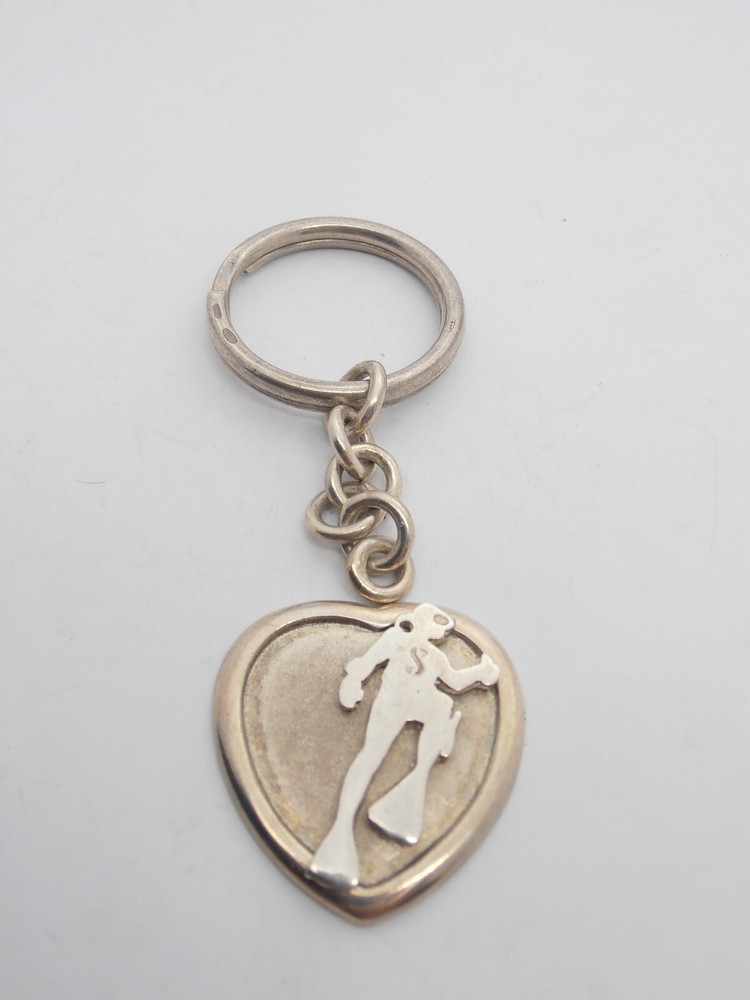Diver: 925 Silver Heart Keychain with Sub - Diving