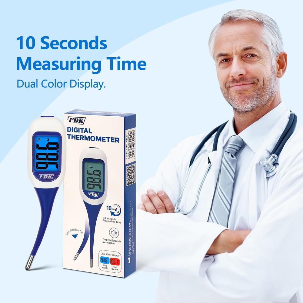 FDK Large LCD Screen Digital Thermometer for White with Blue/Red Backlight
