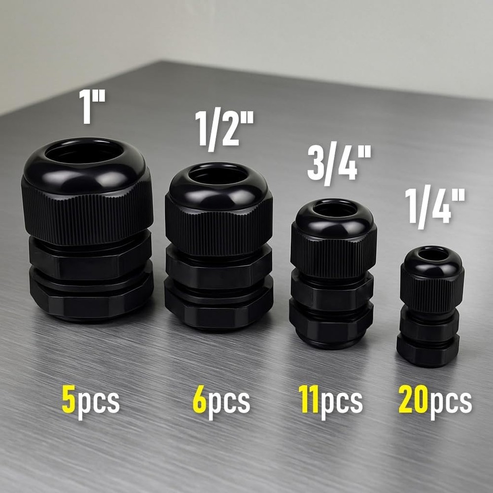 Assorted 42-Pc NPT Cable Gland Kit - Durable Strain Relief for Electrical Needs