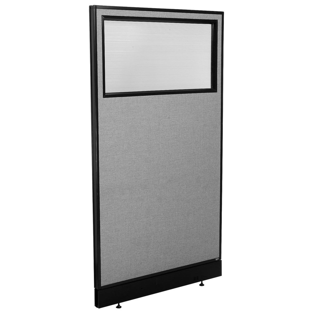 36-1/4"W x 64"H Office Partition Panel with Partial Window  Pass-Thru Cable Gray