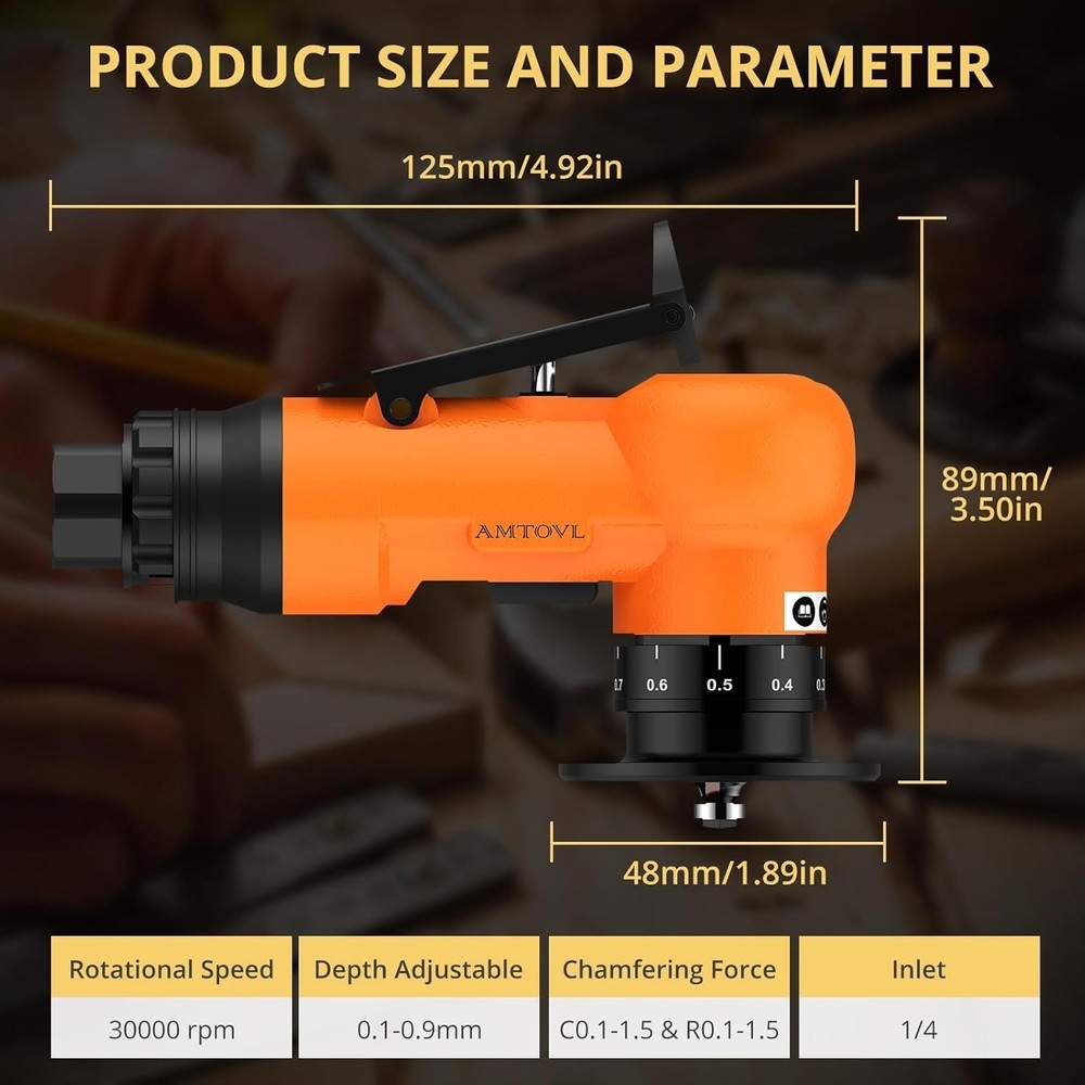 Pneumatic Chamfering Tool - Mini Air Chamfer Tool with 10 C-Angle & 10 R-Angl...