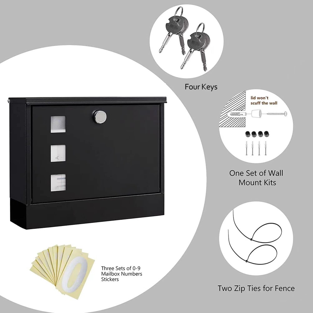 Locking Mailbox Wall Mounted, Metal Postbox with Matte Black-11