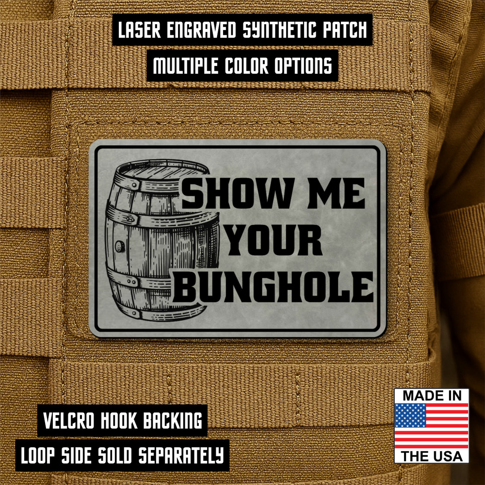 Whiskey Bourbon Funny Bunghole Morale Patch 2"x3" Hook & Loop, Wine & Spirits