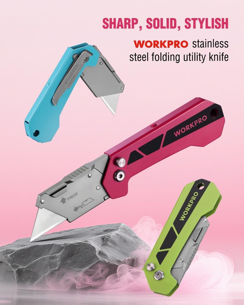 WORKPRO Box Cutter Utility Knife Quick Change Blade Razor Folding Pocket Knife