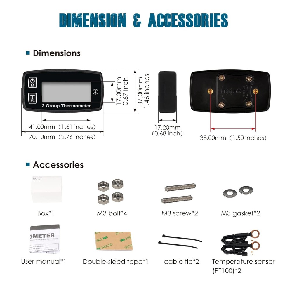 Digital Engine Temp meter Thermometer Backlight for Tractor ATV UTV Snowmobile
