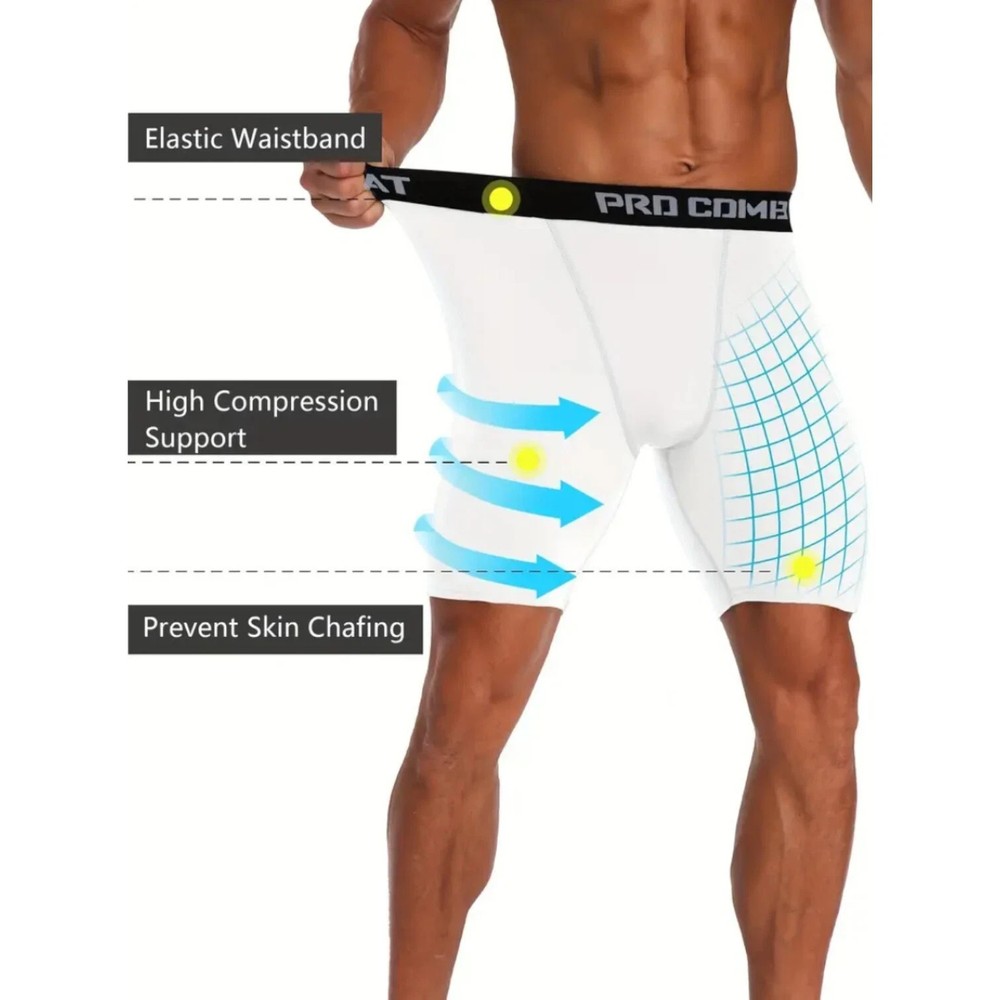Pro Combat Performance Compression Shorts Athletic Baselayer White 1 Pair Small