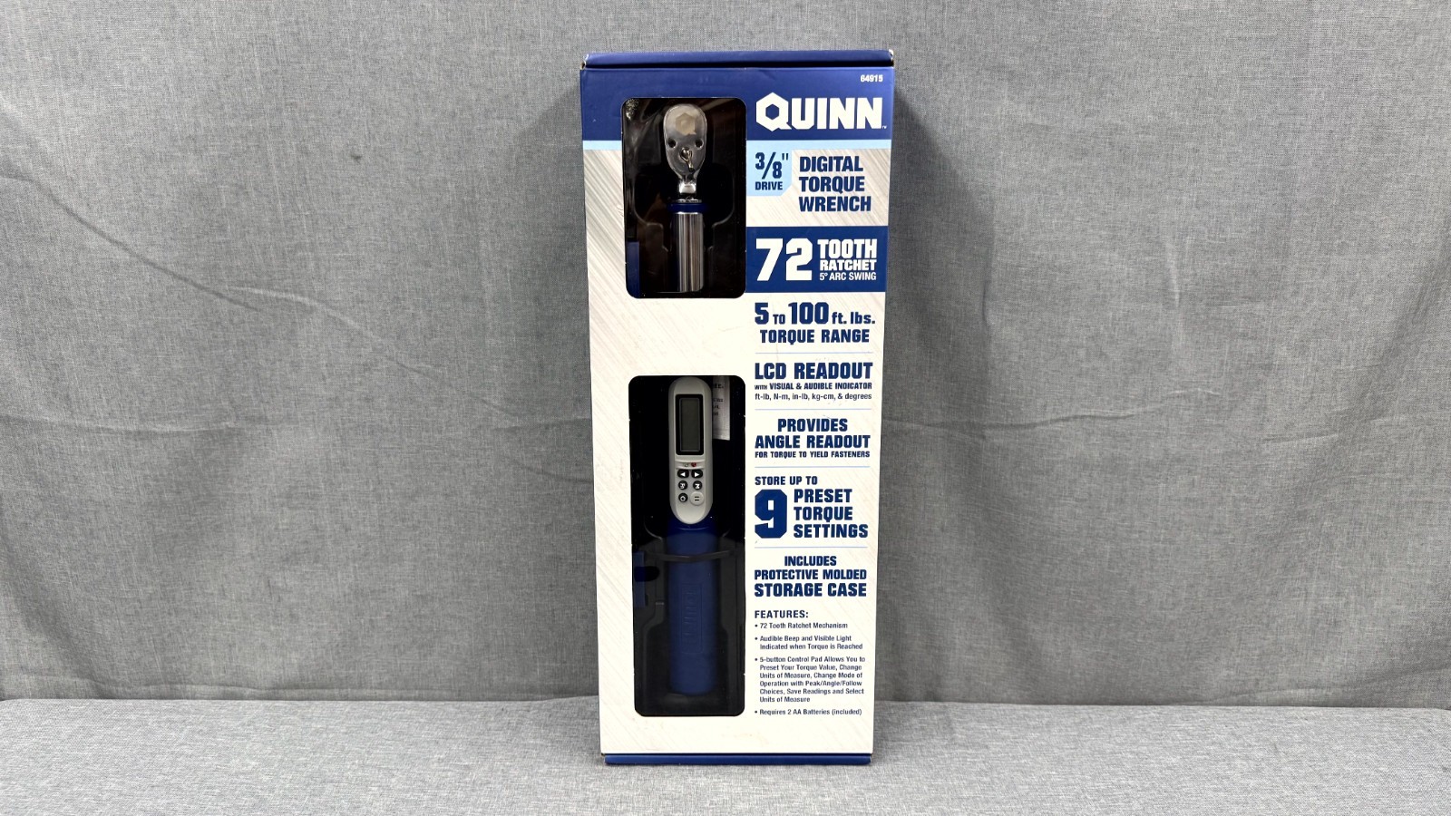 NEW Quinn 3/8 inch Drive Digital Torque Wrench 5 to 100 ft lbs - 64915 Free S/H