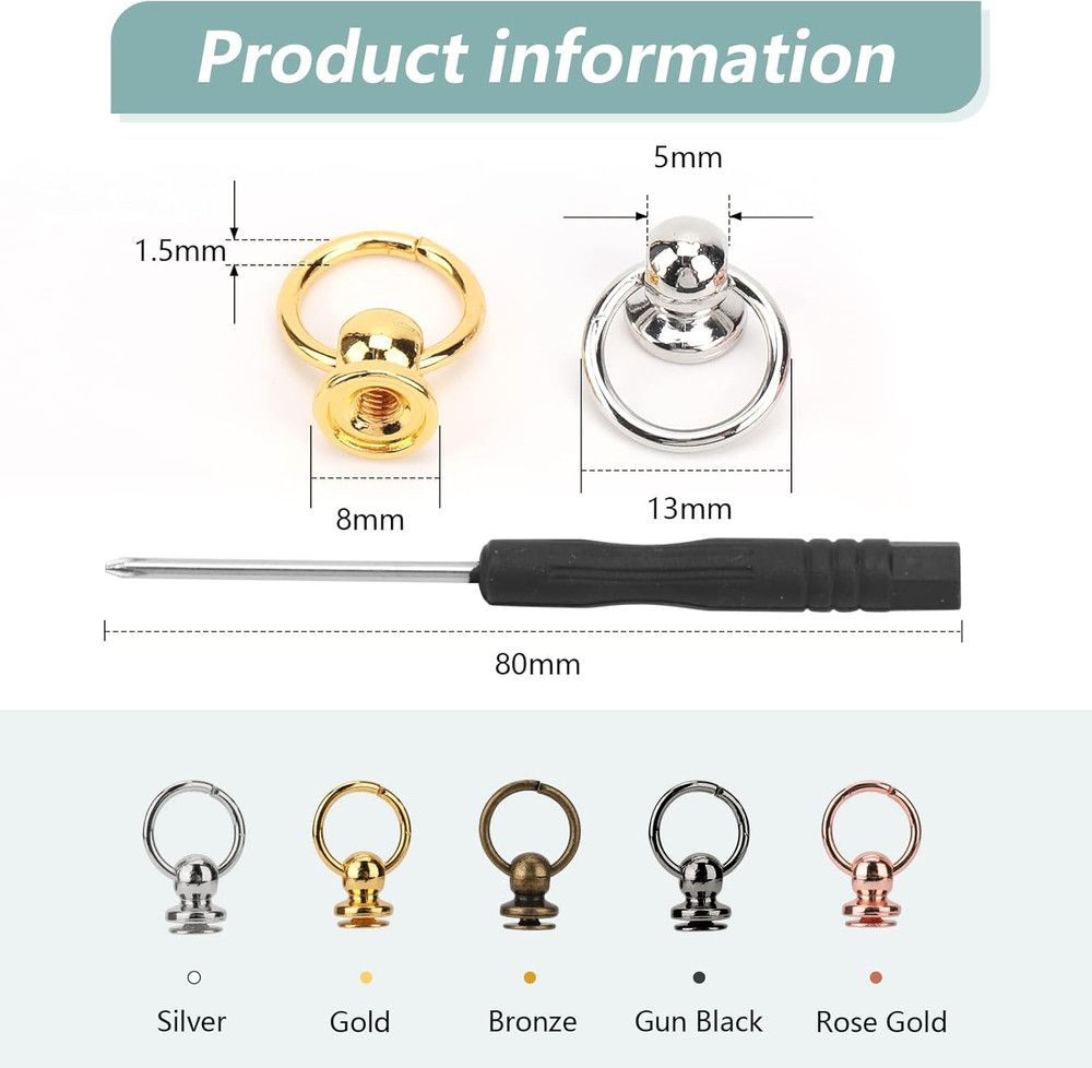 50Pcs Screwback round Head Rivet with Pull Ring Studs with Screwdriver for DIY L