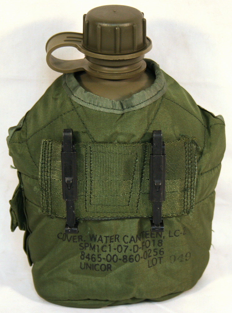 NEW 1QT Canteen & USED Cover Pouch LC2 1 Quart OD Green with 2-ALICE Clips SET