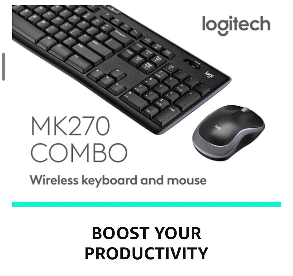 Logitech MK270 Wireless Keyboard & Mouse Combo, USB Receiver, Black