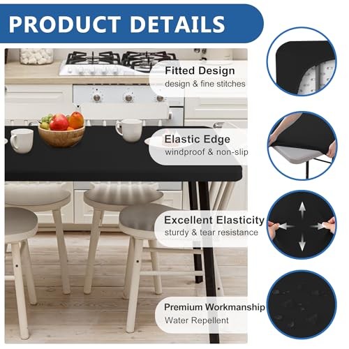 Fitted Table Cloth Rectangle Table 42x72 Inch-2 Pack Black Elastic Spandex