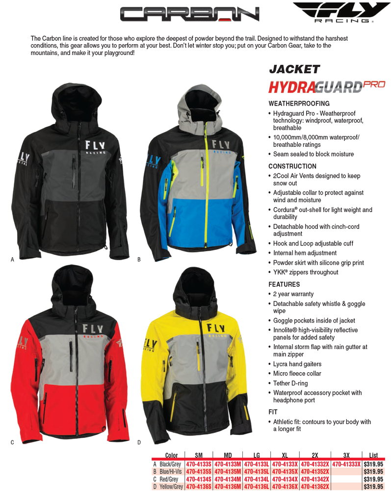 Fly Racing Carbon Snowmobile Jacket, Waterproof, Windproof, Black Yellow, Medium