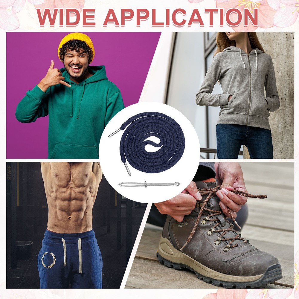 2 Pcs Hoodie Strings Drawstring Cords with Easy Threader (Navy Blue)