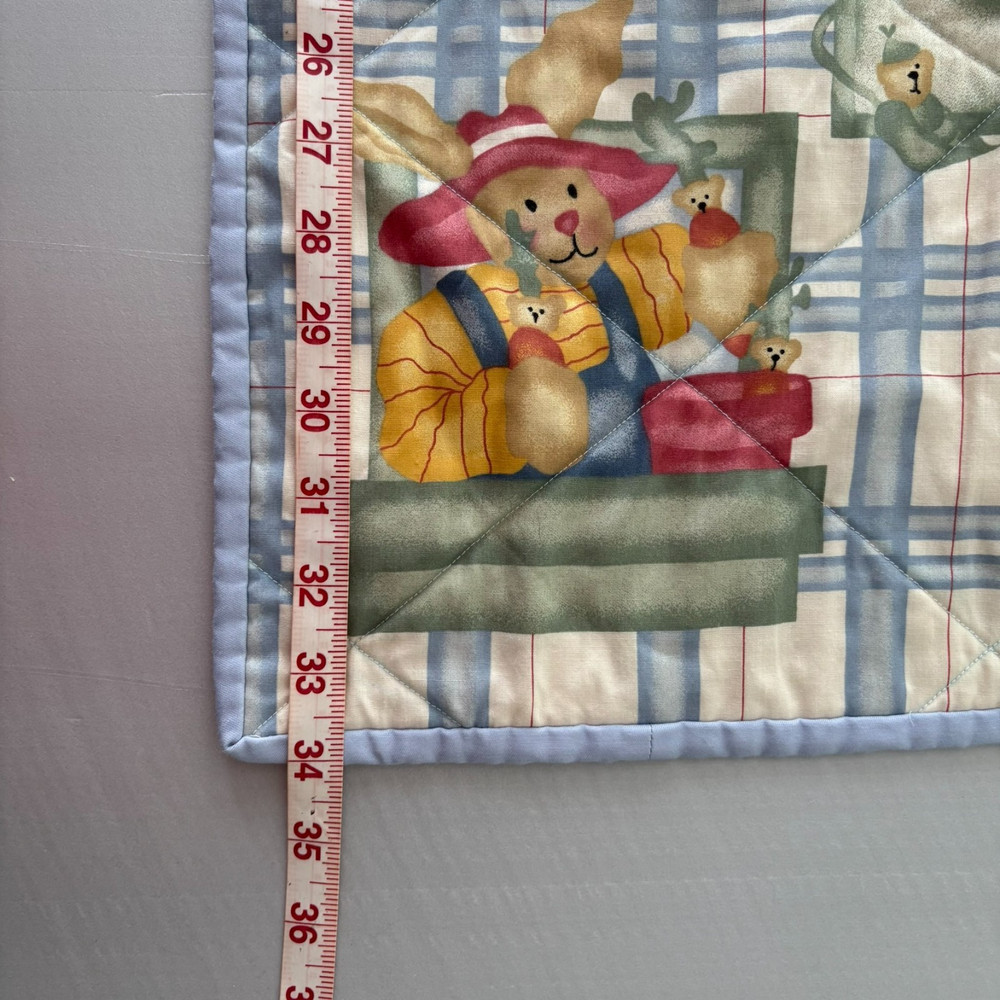 Gorgeous Handmade Cotton QUILT 43x34”. Pattern stitching Bunnies Easter Spring