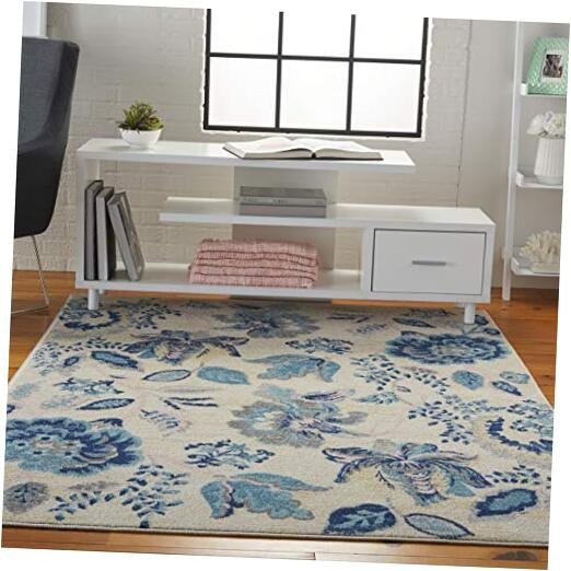 Home Tranquil TRA02, 4' x 6', Ivory/Light Blue