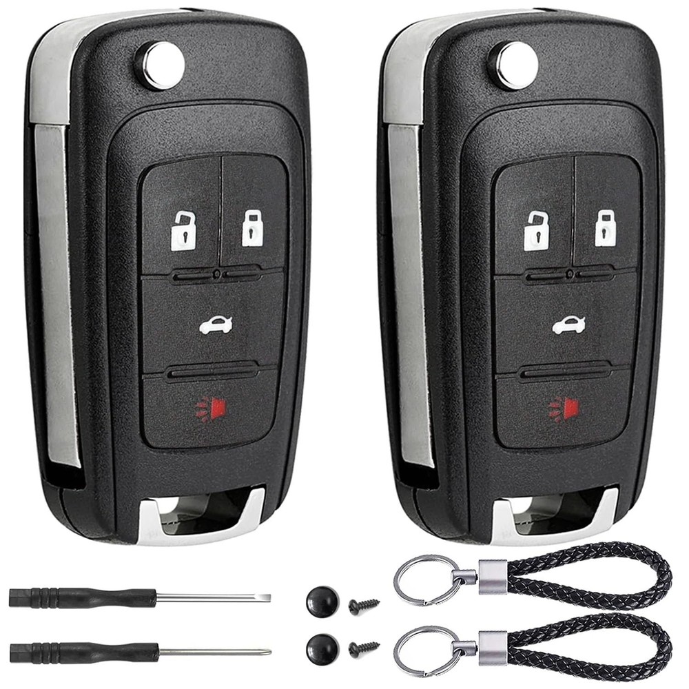 2 Pack Flip Key Fob Case Shell Replacement 4 Button for Chevy Cruze Black