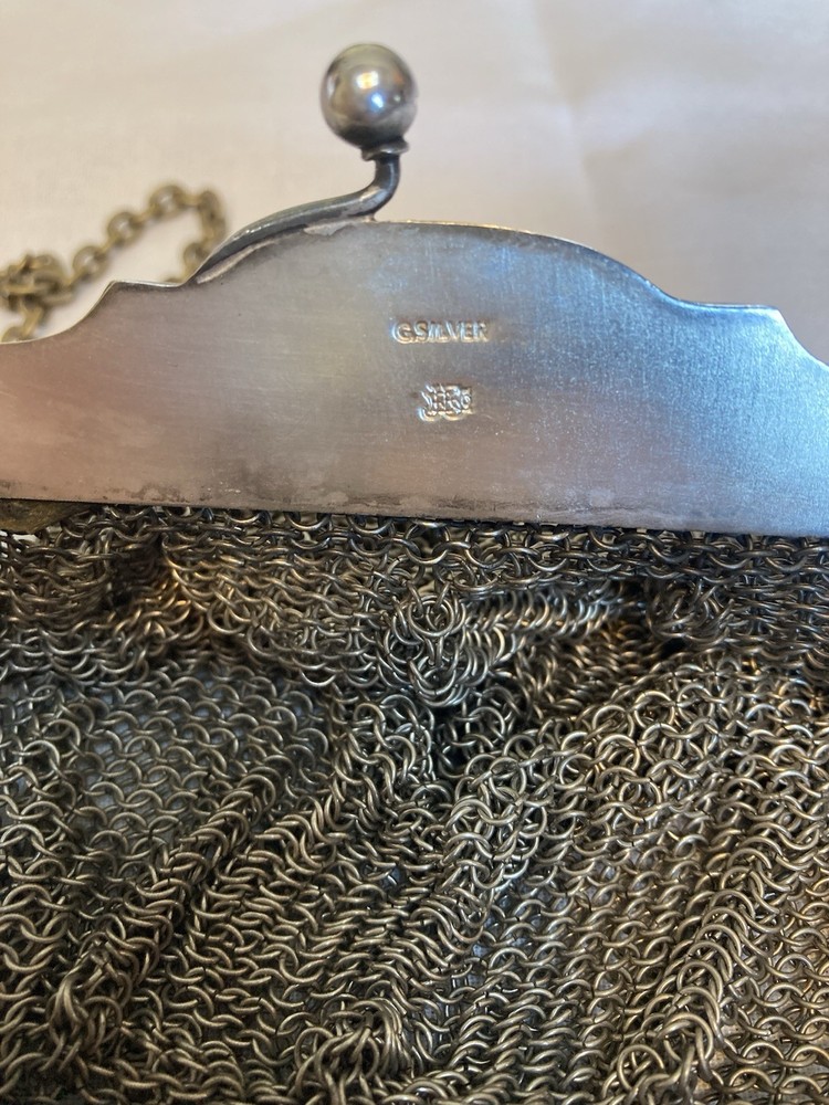Antique 1908 German Silver Mesh Handbag Purse