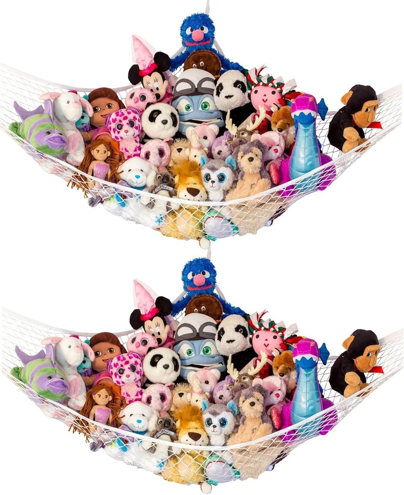 Space-Saving Corner Stuffed Animal Hammock 2 Pack | Decorative Storage Net
